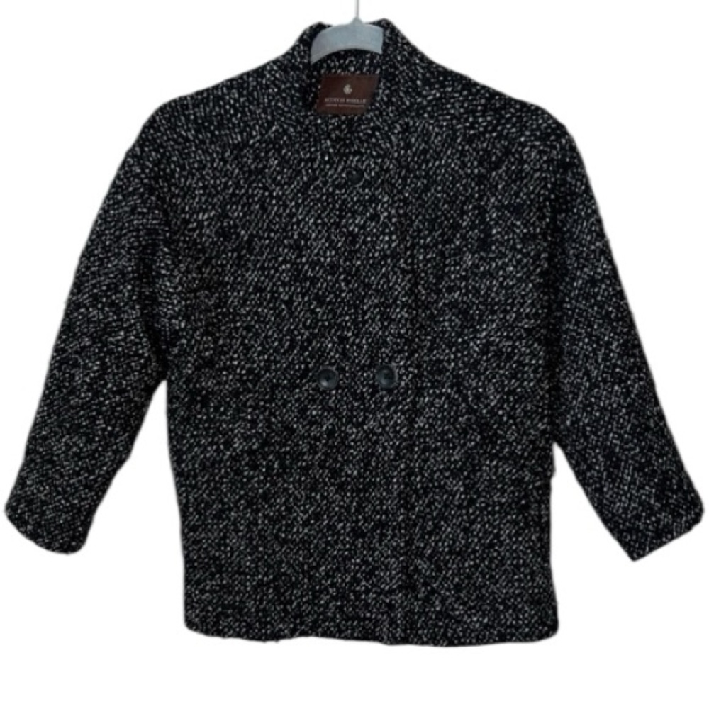 Scotch R'Belle Monochrome Wool Tweed Black And White Peacoat Jacket Size 8 - Picture 1 of 10